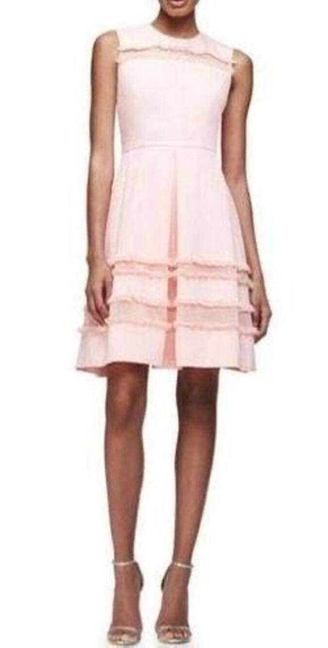 Lela Rose Grace Peach Blush Fringe Trim Full Skirt Dress Size 2 XS